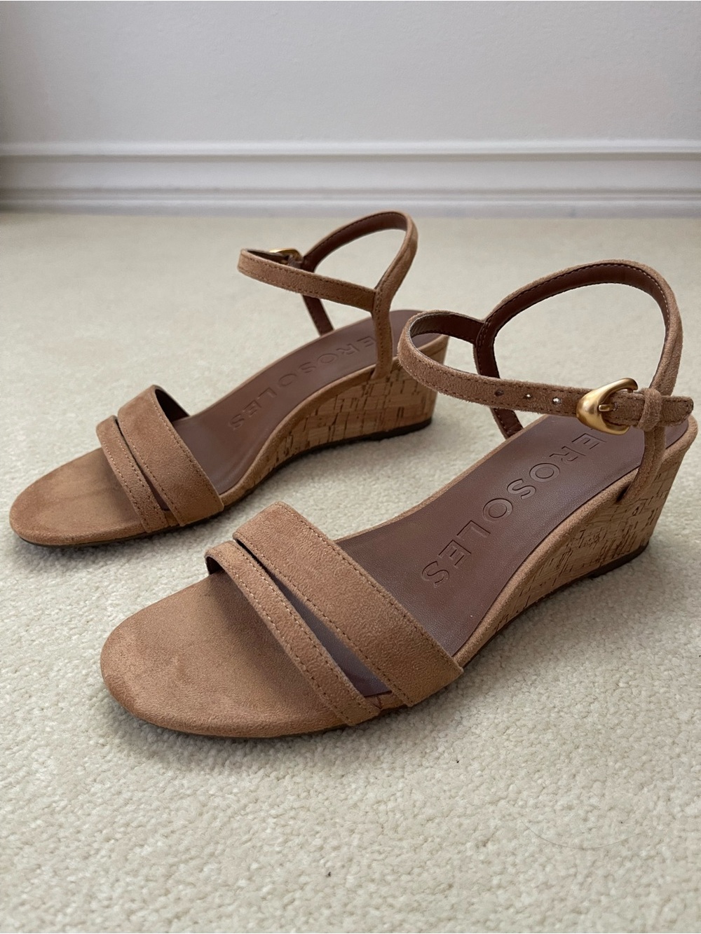 AEROSOLES WITT Cork Wedge Sandals Tan Faux Suede 6.5 - Picture 2 of 7